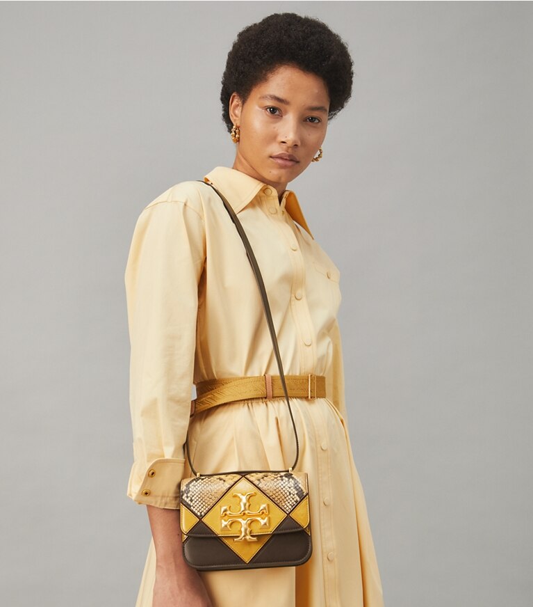 Tory Burch designer shoulder bags Eleanor Small Bag in Chocolate Liquor / BEESWAX angle