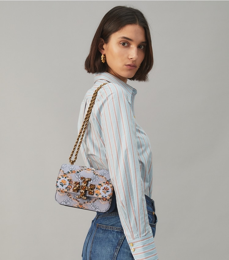 Tory Burch designer shoulder bags Eleanor Small Bag in Sea Frost accessory on model