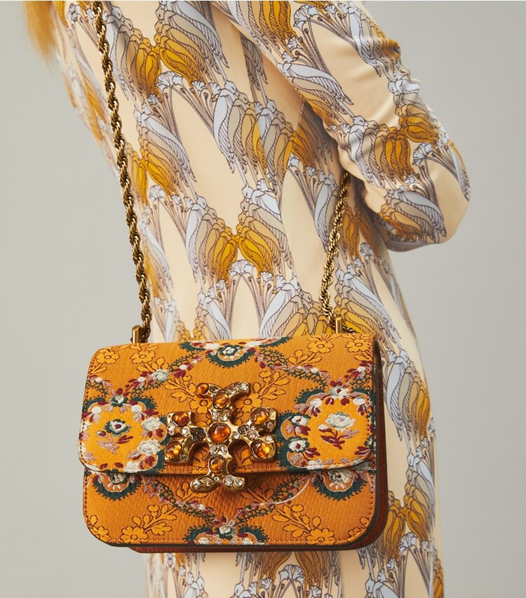 Tory Burch designer shoulder bags Eleanor Small Bag in Sunset Bonfire additional on model