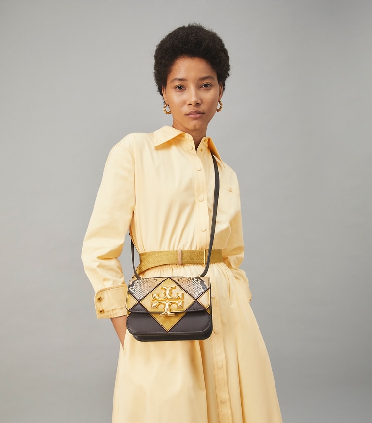 Tory Burch designer shoulder bags Eleanor Small Bag in Chocolate Liquor / BEESWAX angle