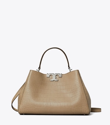Tory Burch designer satchels Eleanor Soft Croc-Embossed Satchel in Ginger Leaf front