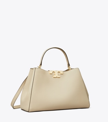 Tory Burch designer サッチェルバッグ エレノア ソフト サッチェルバッグ in Light Stone angle