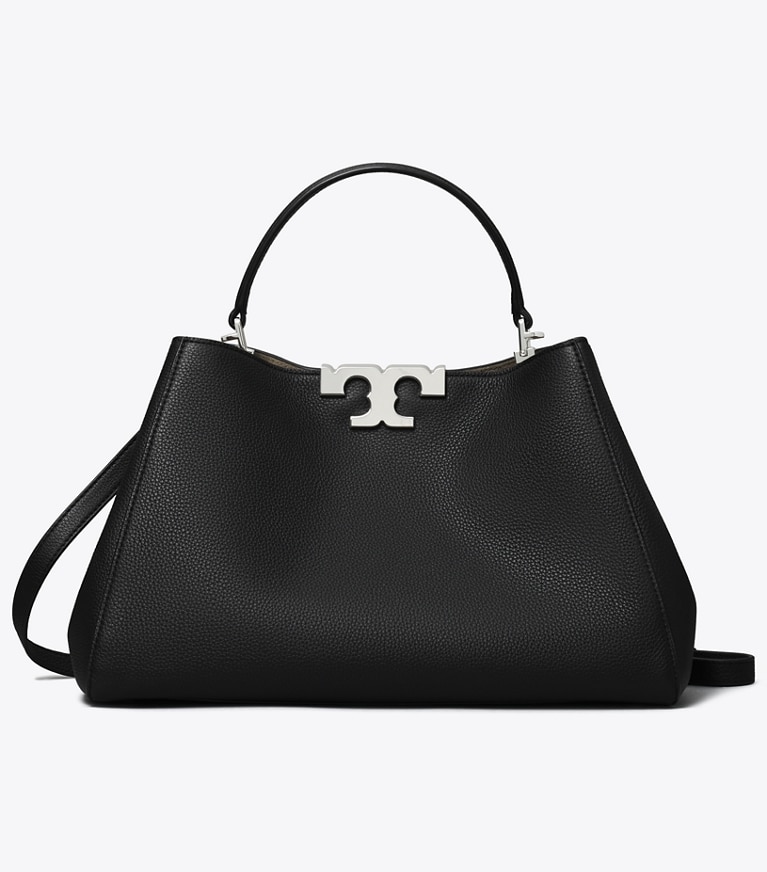 Tory Burch designer satchels Eleanor Soft Satchel in Black angle