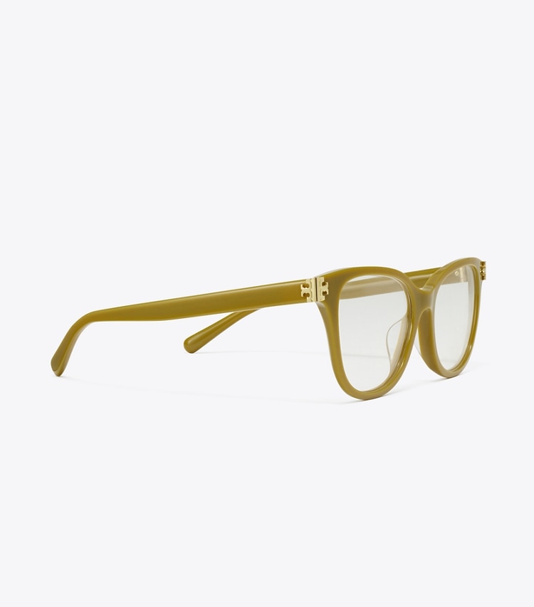 Tory Burch designer sunglasses & eyewear Eleanor Square Eyeglasses in OLIVE GREEN detail