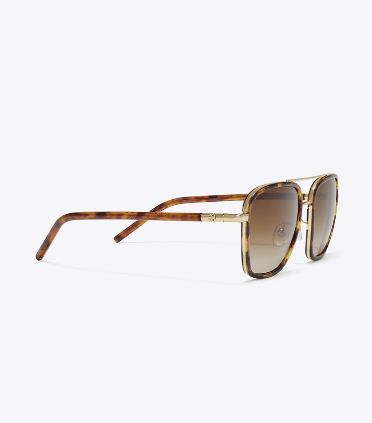 Tory Burch designer sunglasses & eyewear Eleanor Square Pilot Sunglasses in SHINY GOLD/ BROWN GRADIENT detail