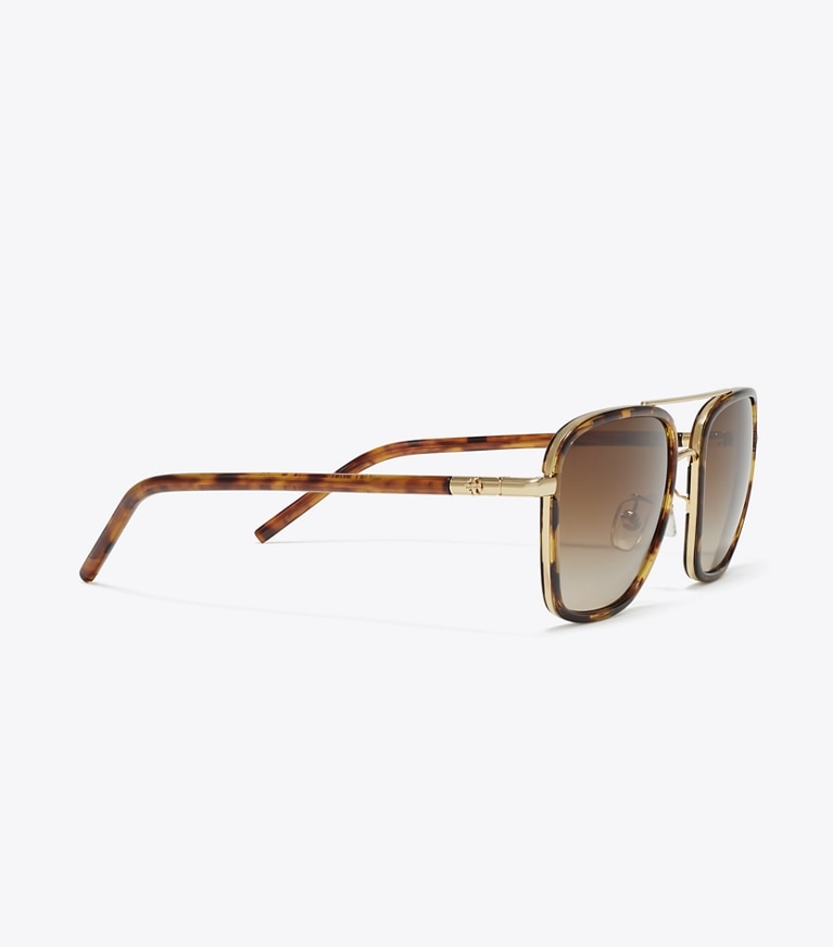 Tory Burch designer sunglasses & eyewear Eleanor Square Pilot Sunglasses in SHINY GOLD/ BROWN GRADIENT detail