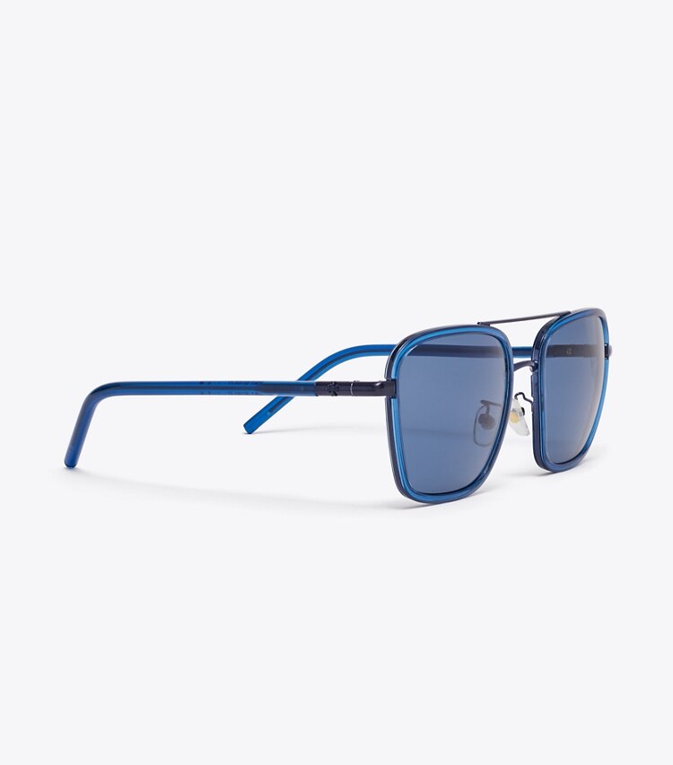 Tory Burch designer sunglasses & eyewear Eleanor Square Pilot Sunglasses in SHINY NAVY/SOLID NAVY detail