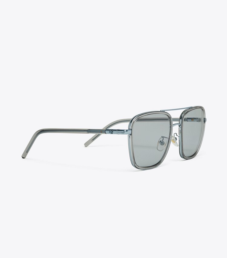 Tory Burch designer sunglasses & eyewear Eleanor Square Pilot Sunglasses in SHINY LIGHT BLUE/SOLID GREY detail