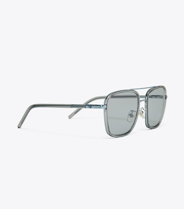 Tory Burch designer sunglasses & eyewear Eleanor Square Pilot Sunglasses in SHINY LIGHT BLUE/SOLID GREY front