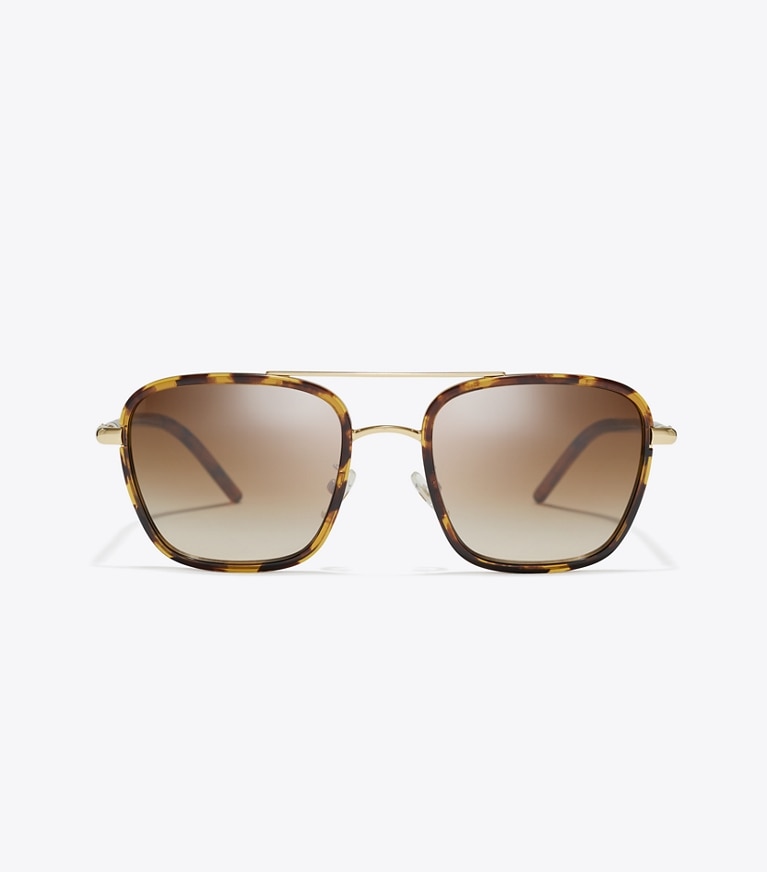 Tory Burch designer sunglasses & eyewear Eleanor Square Pilot Sunglasses in SHINY GOLD/ BROWN GRADIENT front