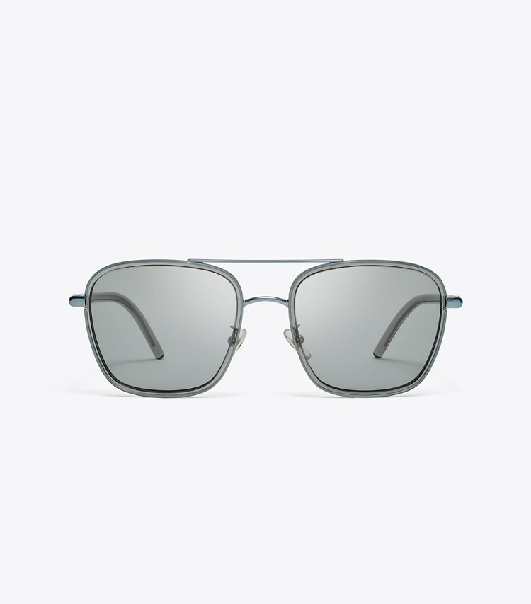 Tory Burch designer sunglasses & eyewear Eleanor Square Pilot Sunglasses in SHINY LIGHT BLUE/SOLID GREY front