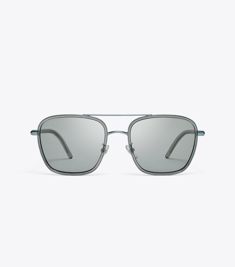 Tory Burch designer sunglasses & eyewear Eleanor Square Pilot Sunglasses in SHINY LIGHT BLUE/SOLID GREY front
