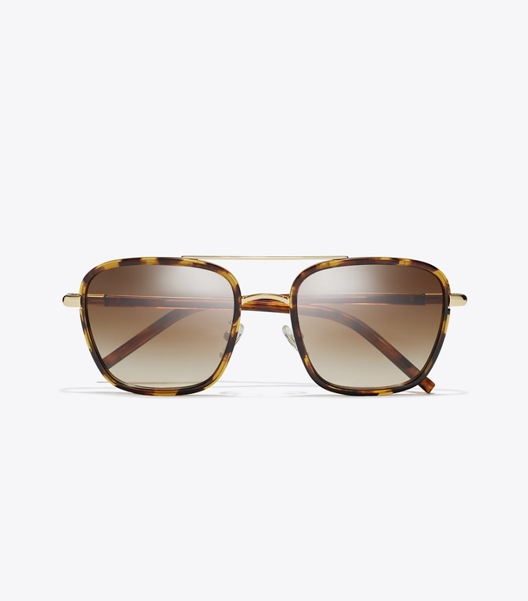 Tory Burch designer sunglasses & eyewear Eleanor Square Pilot Sunglasses in SHINY GOLD/ BROWN GRADIENT overhead