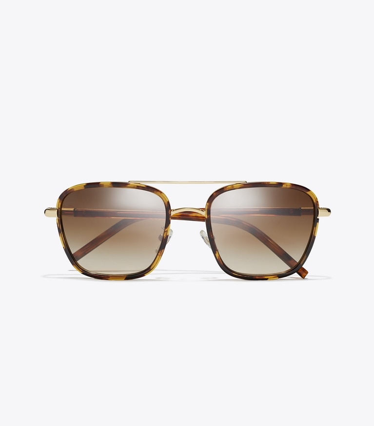 Tory Burch designer sunglasses & eyewear Eleanor Square Pilot Sunglasses in SHINY GOLD/ BROWN GRADIENT overhead
