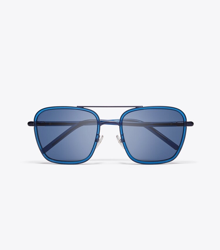Tory Burch designer sunglasses & eyewear Eleanor Square Pilot Sunglasses in SHINY NAVY/SOLID NAVY overhead