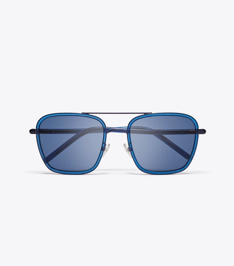 Tory Burch designer sunglasses & eyewear Eleanor Square Pilot Sunglasses in SHINY NAVY/SOLID NAVY overhead