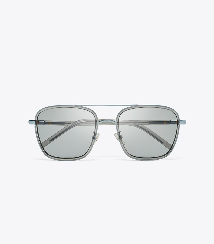 Tory Burch designer sunglasses & eyewear Eleanor Square Pilot Sunglasses in SHINY LIGHT BLUE/SOLID GREY overhead