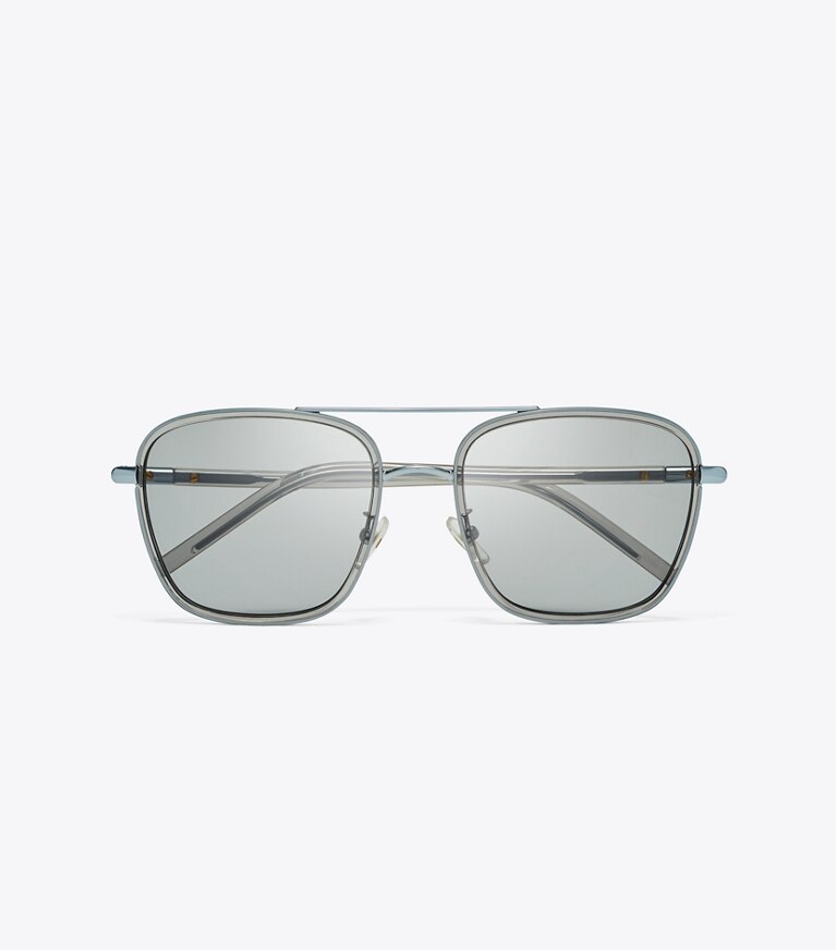 Tory Burch designer sunglasses & eyewear Eleanor Square Pilot Sunglasses in SHINY LIGHT BLUE/SOLID GREY front