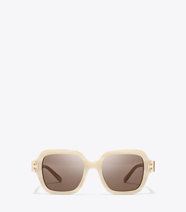 Tory Burch designer sunglasses & eyewear Eleanor Square Sunglasses in IVORY HORN/SOLID BROWN front