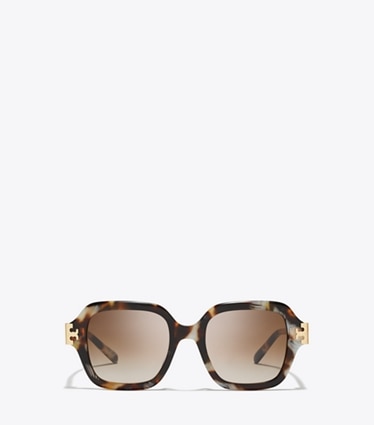 Tory Burch designer sunglasses & eyewear Eleanor Square Sunglasses in DARK WAVY TORTOISE/BROWN GRADIENT front