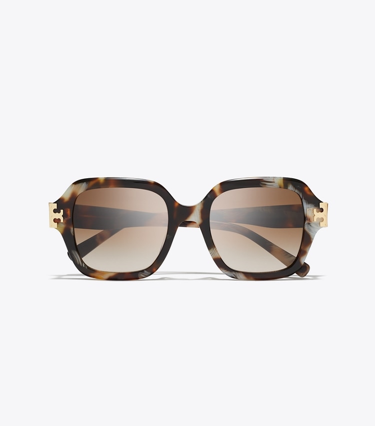 Tory Burch designer sunglasses & eyewear Eleanor Square Sunglasses in DARK WAVY TORTOISE/BROWN GRADIENT overhead