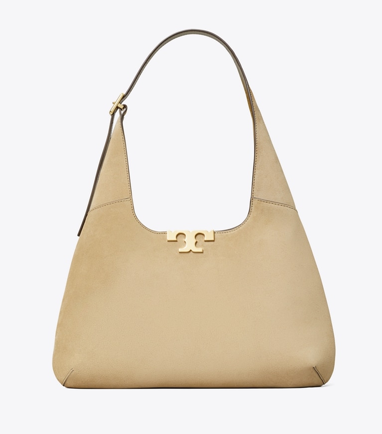 Tory Burch designer shoulder bags Eleanor Suede Hobo Bag in Oatmeal front