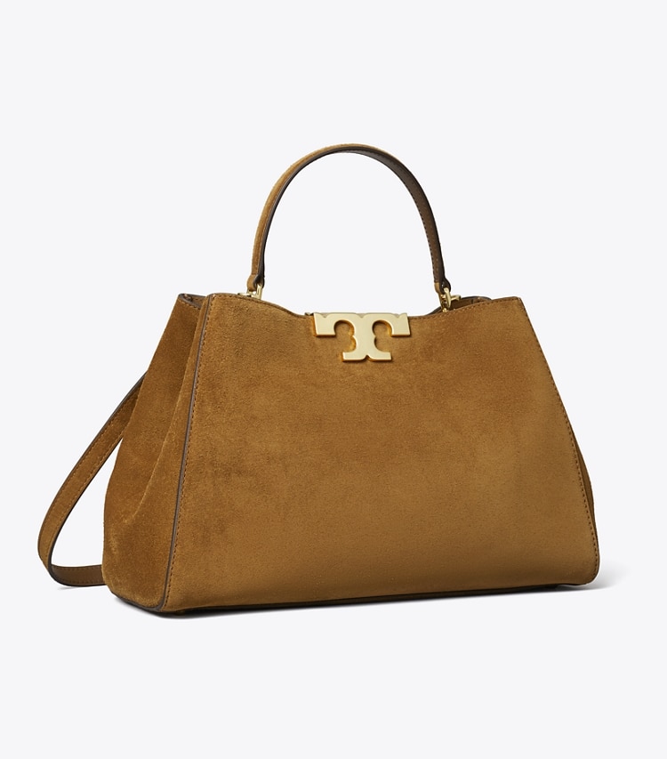Tory Burch designer satchels Eleanor Suede Satchel in Caramel angle