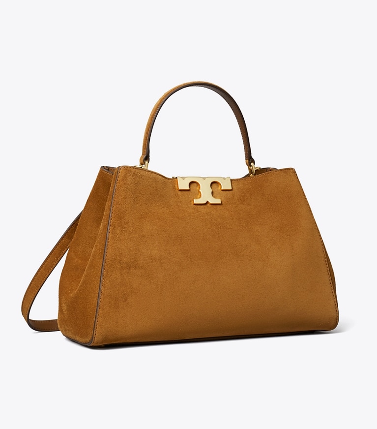 Tory Burch designer satchels Eleanor Suede Satchel in Caramel angle