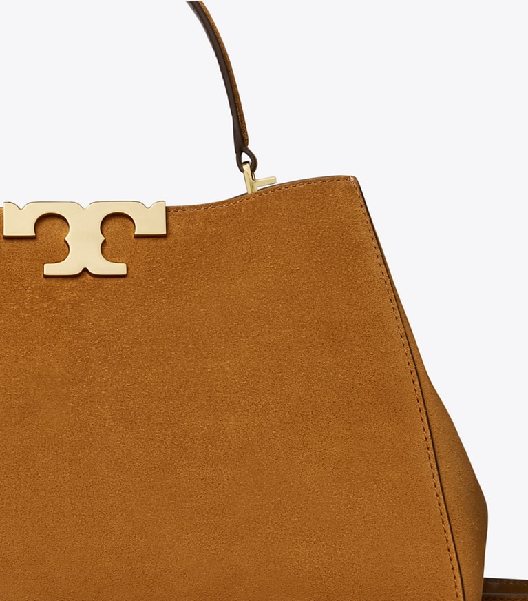 Tory Burch designer satchels Eleanor Suede Satchel in Caramel angle