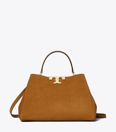 Tory Burch designer satchels Eleanor Suede Satchel in Caramel front