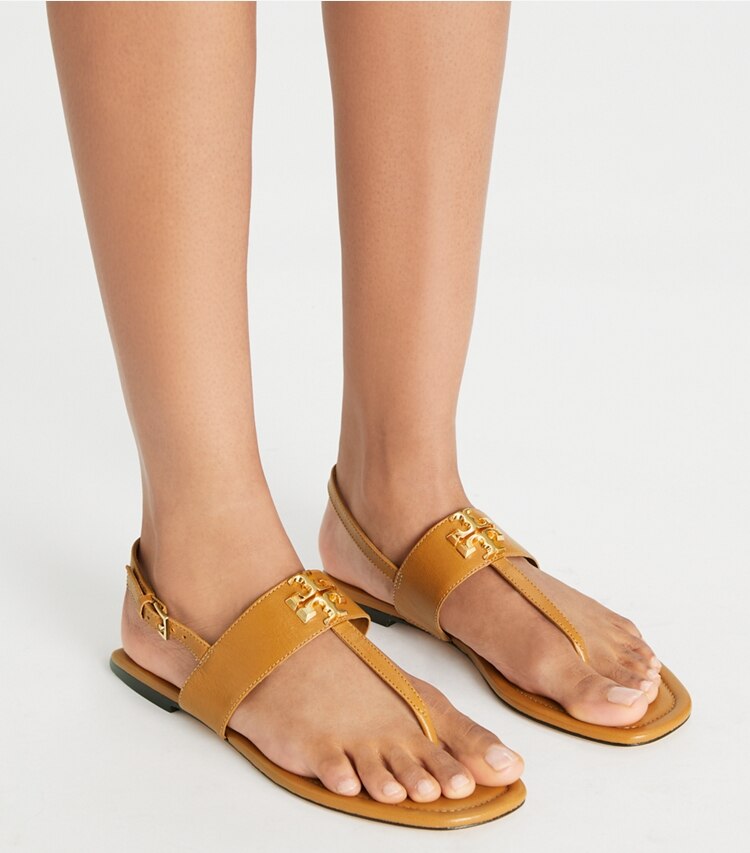 Tory Burch designer sandals Eleanor T-Strap Sandal in CARAMEL CORN accessory on model