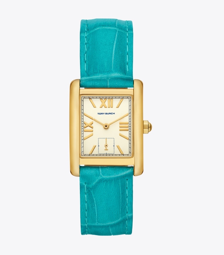 Eleanor Watch, Croc Embossed Leather/Gold-Tone Stainless Steel: Women\'s  Designer Strap Watches | Tory Burch