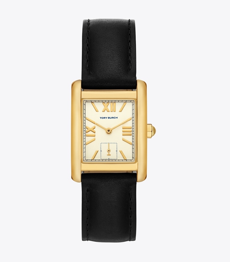 Eleanor Watch, Leather/Gold-Tone Stainless Steel: Women\'s Designer Strap  Watches | Tory Burch
