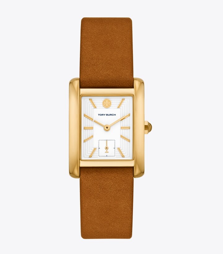 Eleanor Watch, Luggage Leather/Gold-Tone Stainless Steel, 25 x 36 MM:  Women's Designer Strap Watches | Tory Burch