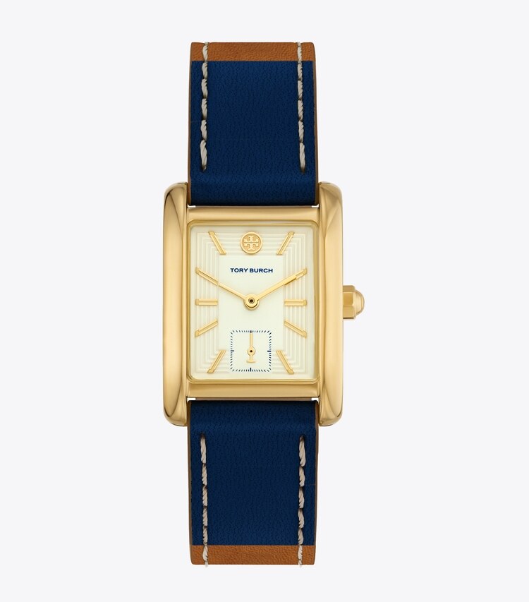 Eleanor Watch, Navy Leather/Gold-Tone Stainless Steel: Women's