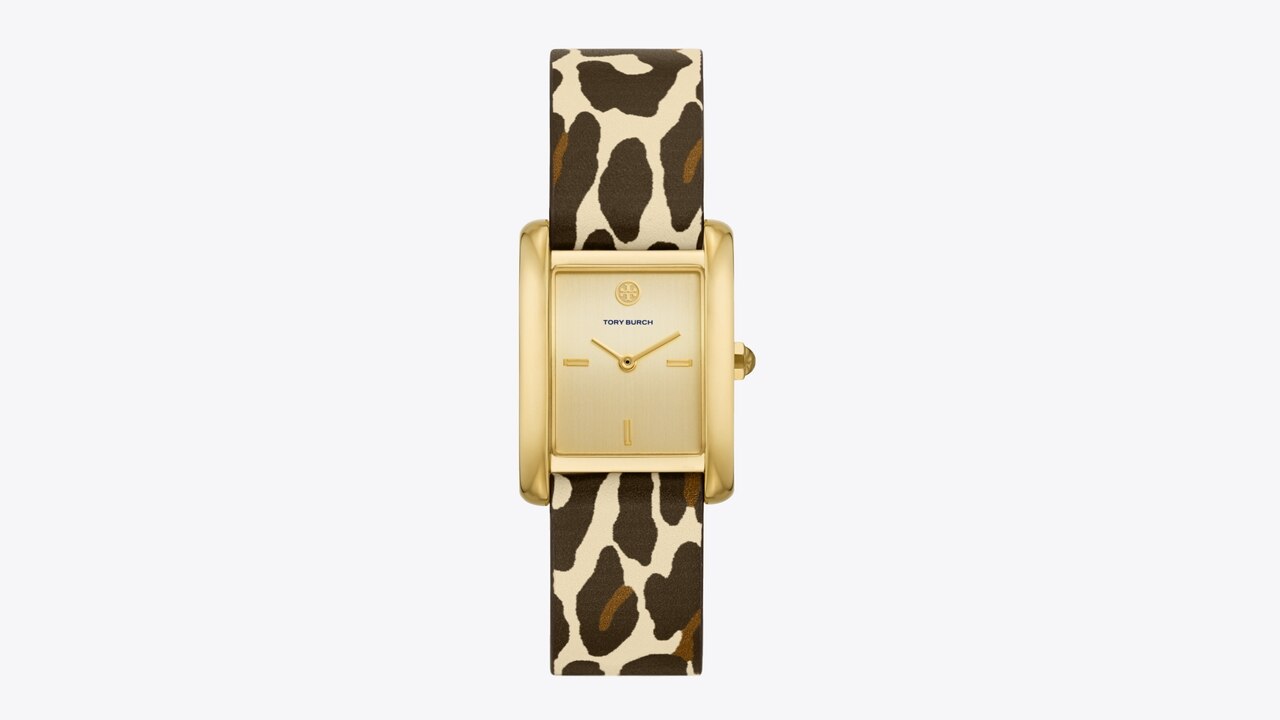 Eleanor Watch, Printed Leather/Gold-Tone Stainless Steel, 25 x 36 MM