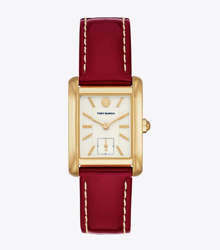 Eleanor Watch, Red Patent Leather/Gold-Tone Stainless Steel, 25 x 36MM:  Women's Designer Strap Watches | Tory Burch