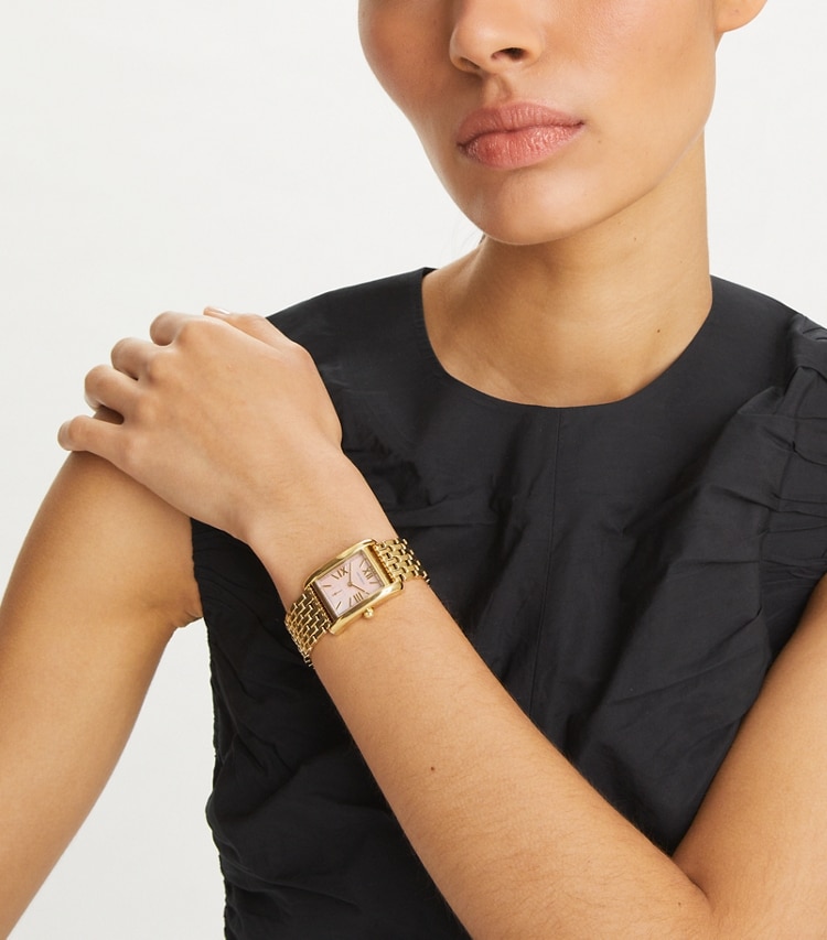 Tory Burch designer strap watches Eleanor Watch in IVORY/MULTI-TONE accessory on model