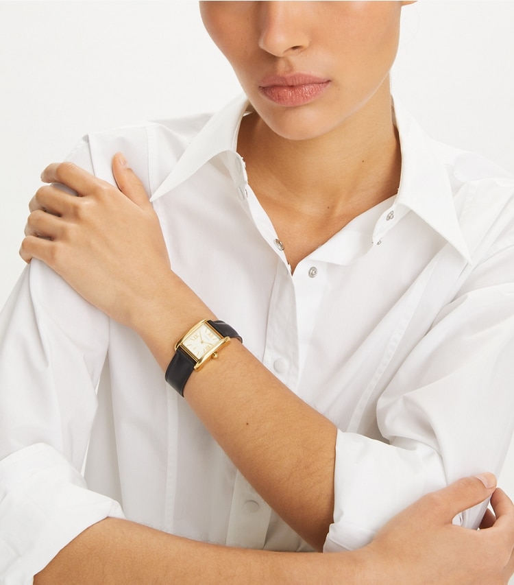 Tory Burch designer strap watches Eleanor Watch in IVORY/BLACK accessory on model