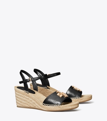 Tory Burch designer espadrilles Eleanor Wedge Espadrille in PERFECT BLACK / GOLD angle