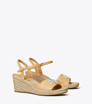 Tory Burch designer espadrilles Eleanor Wedge Espadrille in HONEYCOMB TAN / SILVER angle