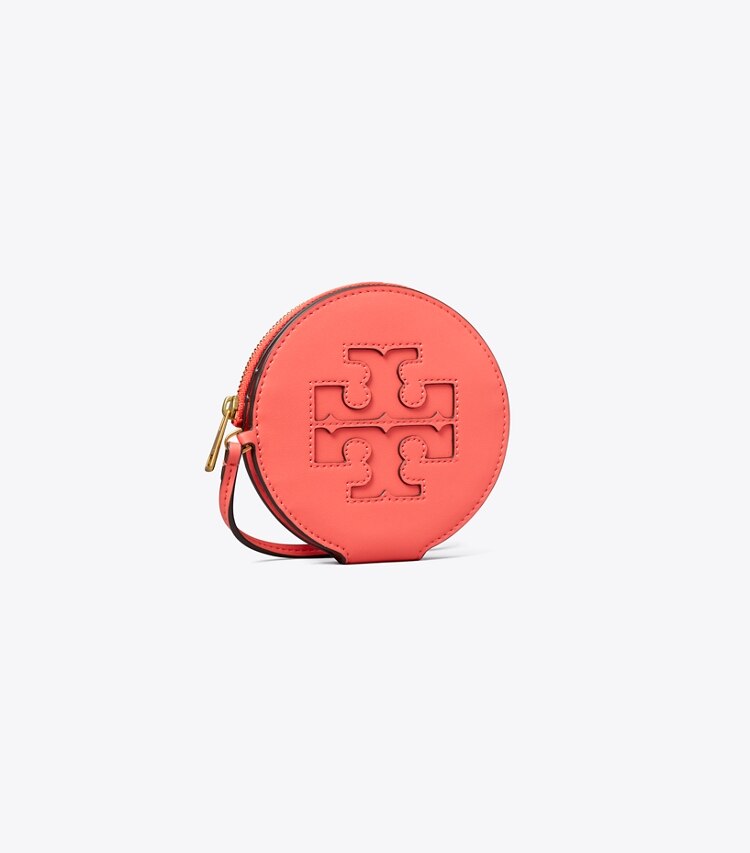 Tory Burch designer card cases Ella Bio Circle Zip Card Case in Coral Crush angle