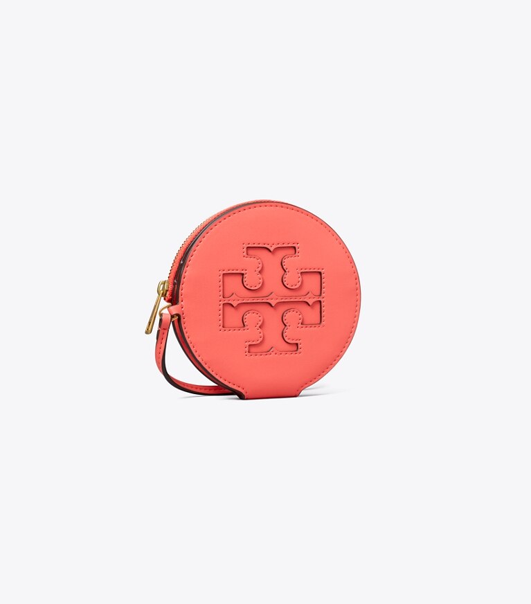 Tory Burch designer card cases Ella Bio Circle Zip Card Case in Coral Crush angle
