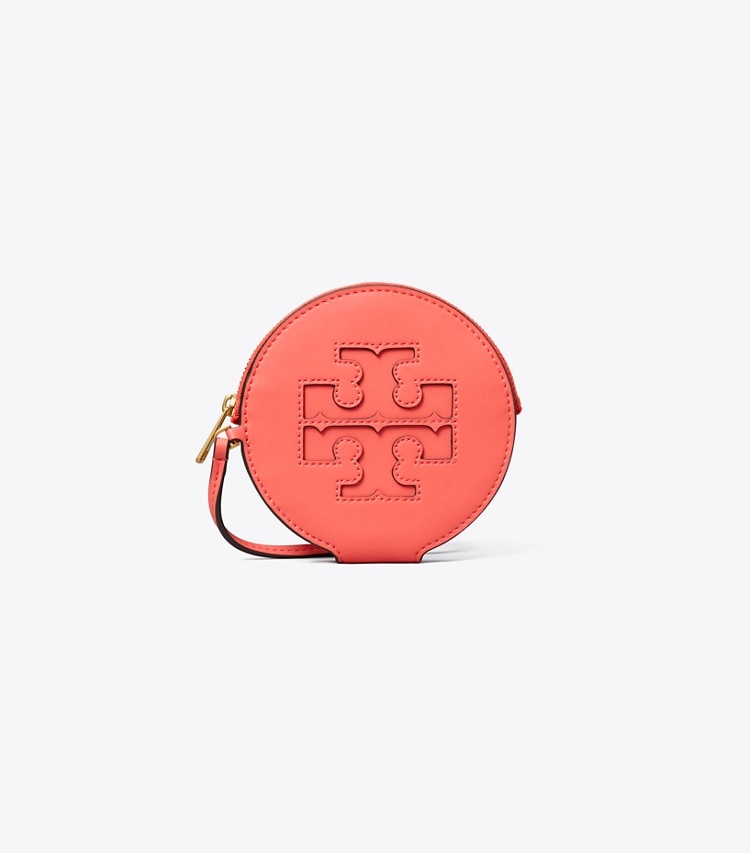 Tory Burch designer card cases Ella Bio Circle Zip Card Case in Coral Crush front