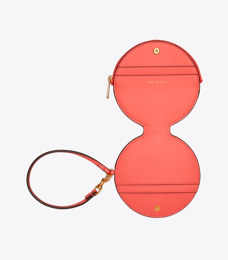 Tory Burch designer card cases Ella Bio Circle Zip Card Case in Coral Crush overhead