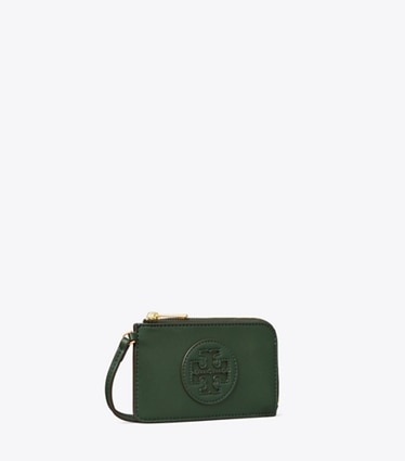 Tory Burch designer card cases Ella Bio Zip Card Case in Basil angle