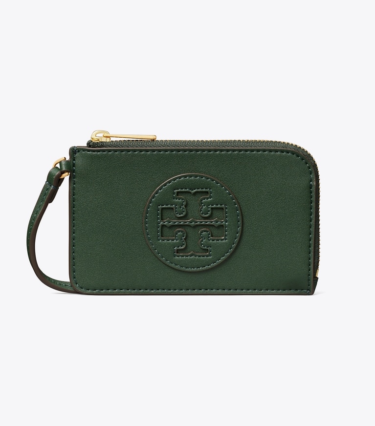 Tory Burch designer card cases Ella Bio Zip Card Case in Basil angle