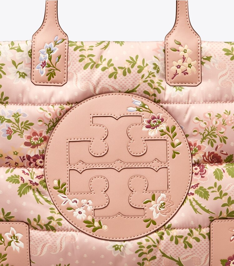 Tory Burch designer tote bags Ella Brocade Mini Puffer Tote in Sugar Berry detail