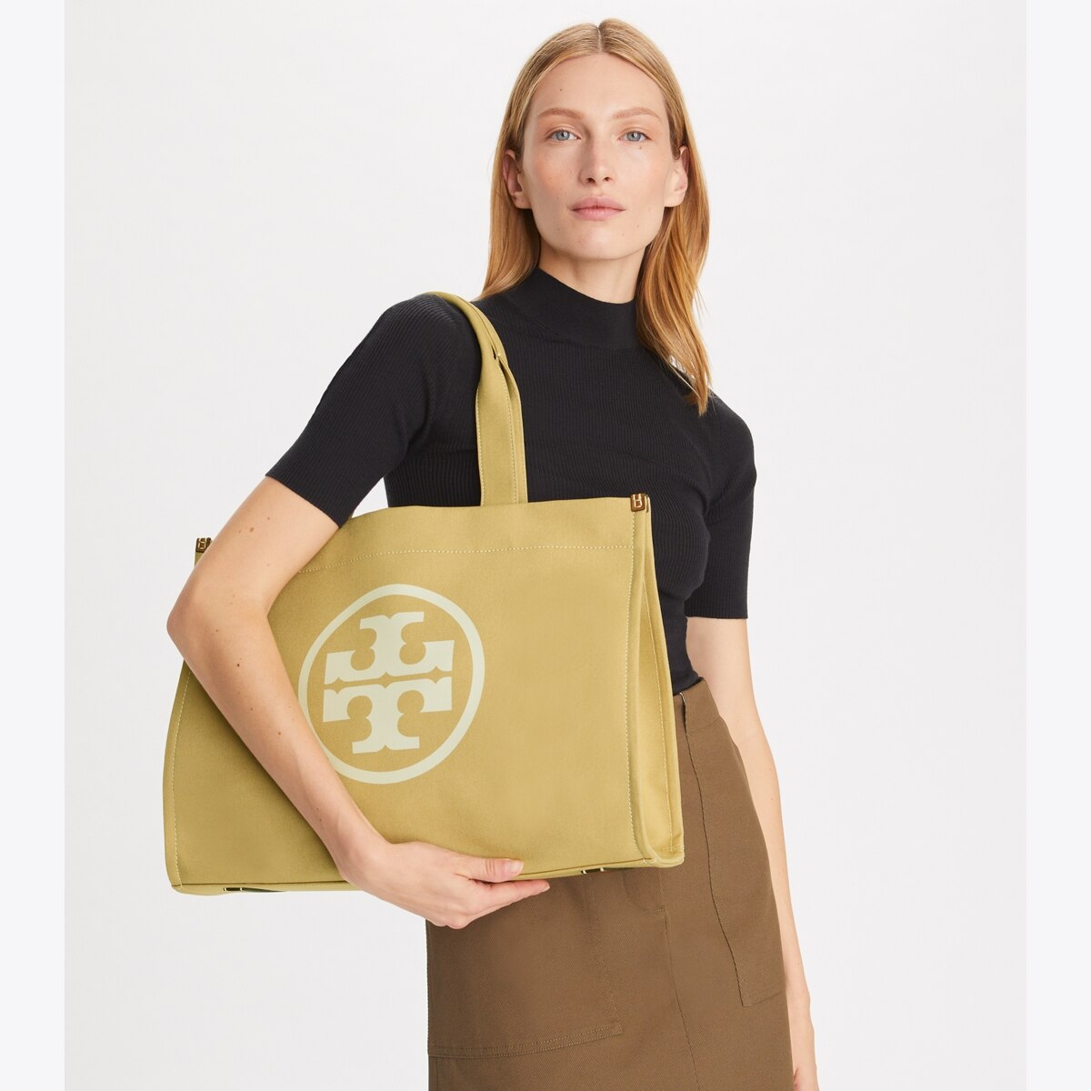 Tory Burch Ella Canvas Leather Tote sale in Black