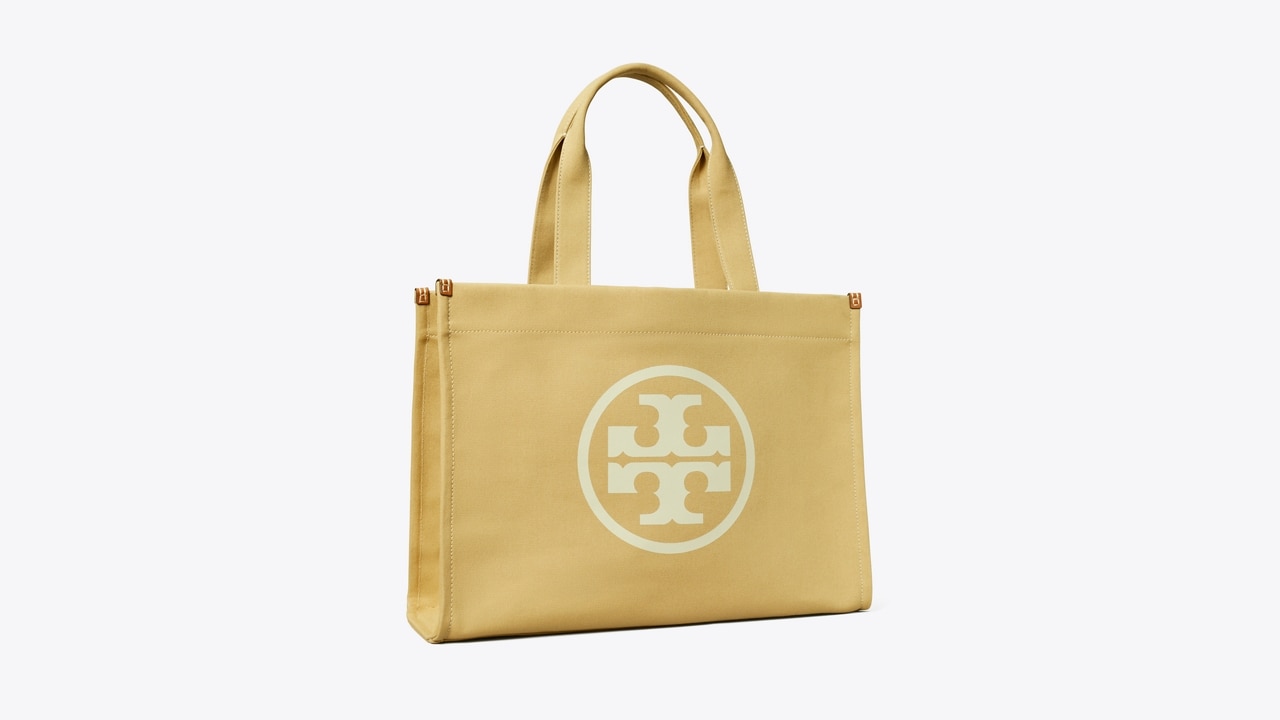 Tory Burch Ella Leather-trimmed Canvas Tote in Natural